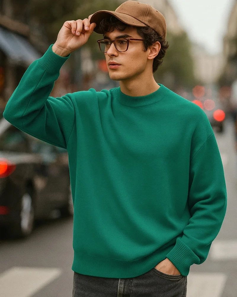 bewakoof Men's Green Oversized Sweater
